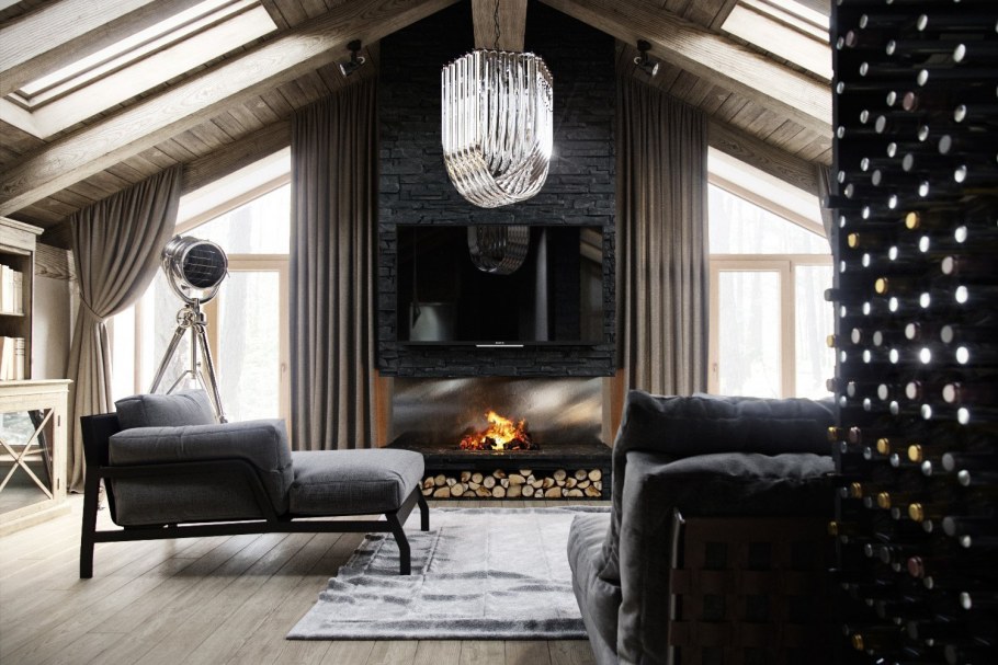 Интерьер Шале с камином