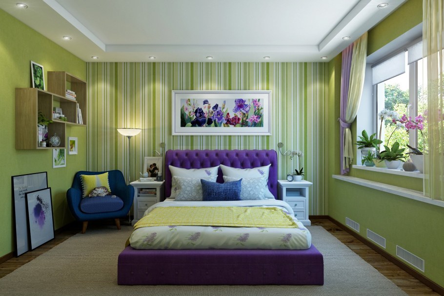 Спальня в ярких тонах