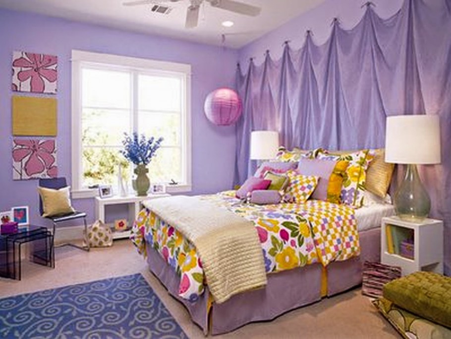 Желто фиолетовая комната для 2 детей