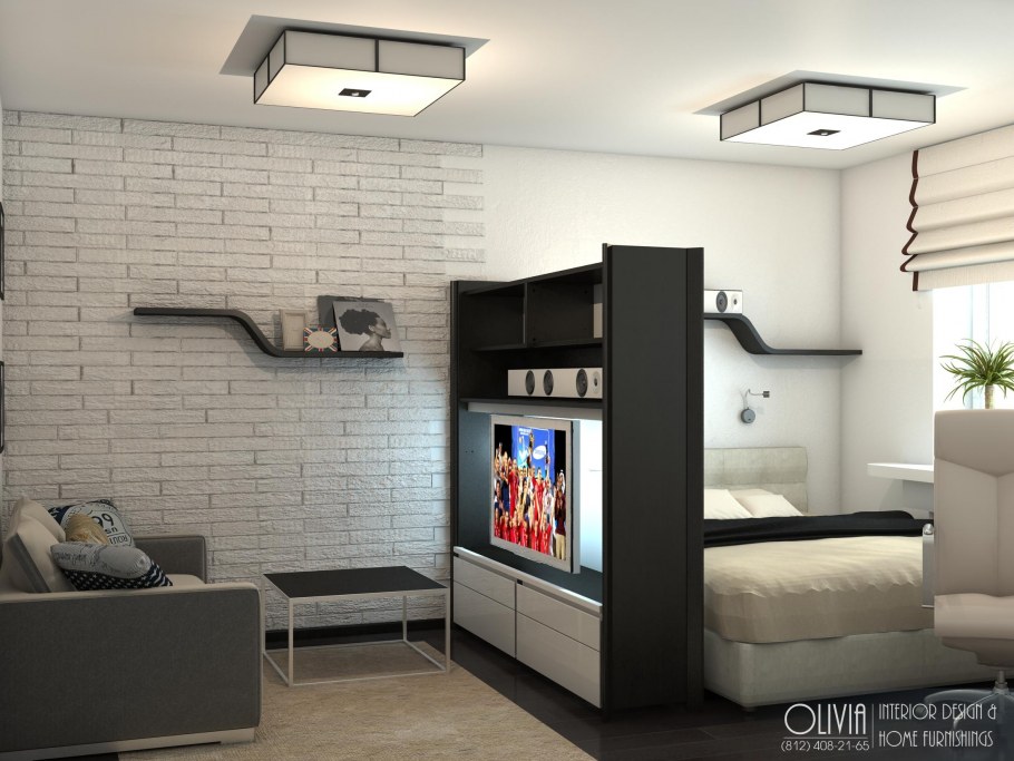 Телевизор и кровать в однушке