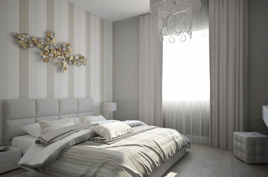 Серые обои в спальне