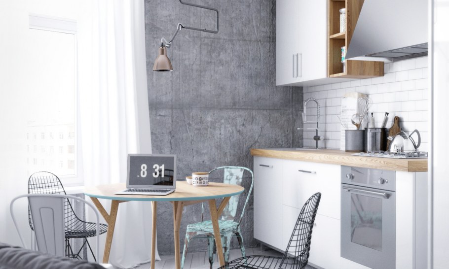 Кухня в стиле лофт белая с серым