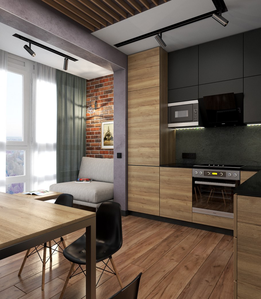 Проект маленькой кухни в стиле лофт