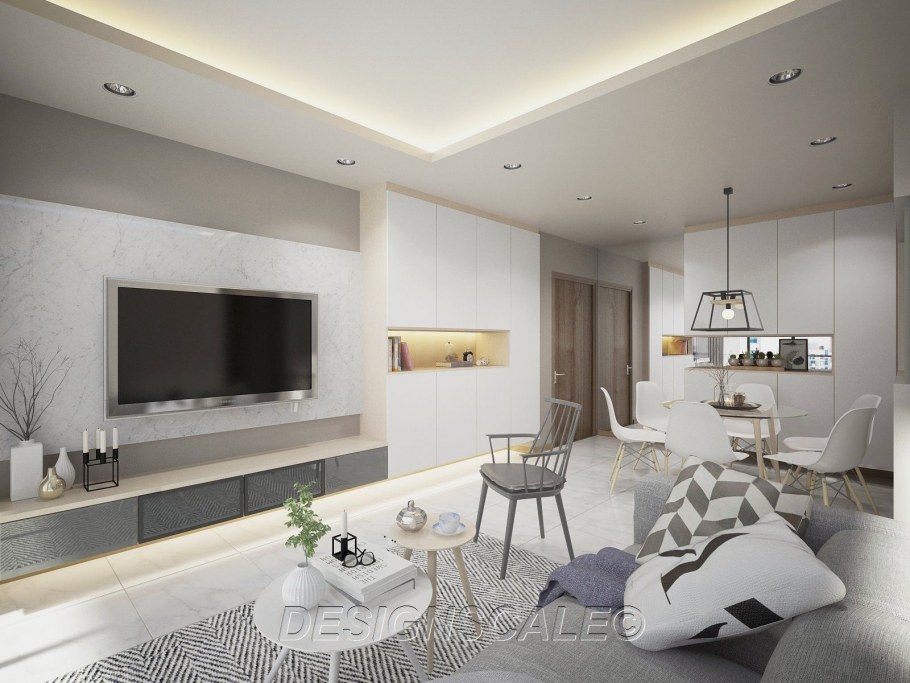 Потолок в гостиной в скандинавском стиле