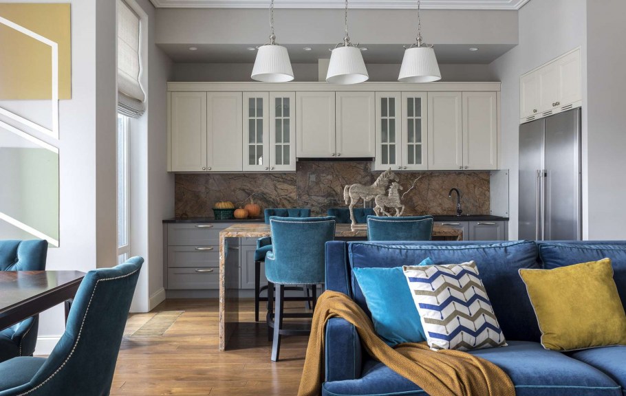 Кухня с бирюзовыми акцентами
