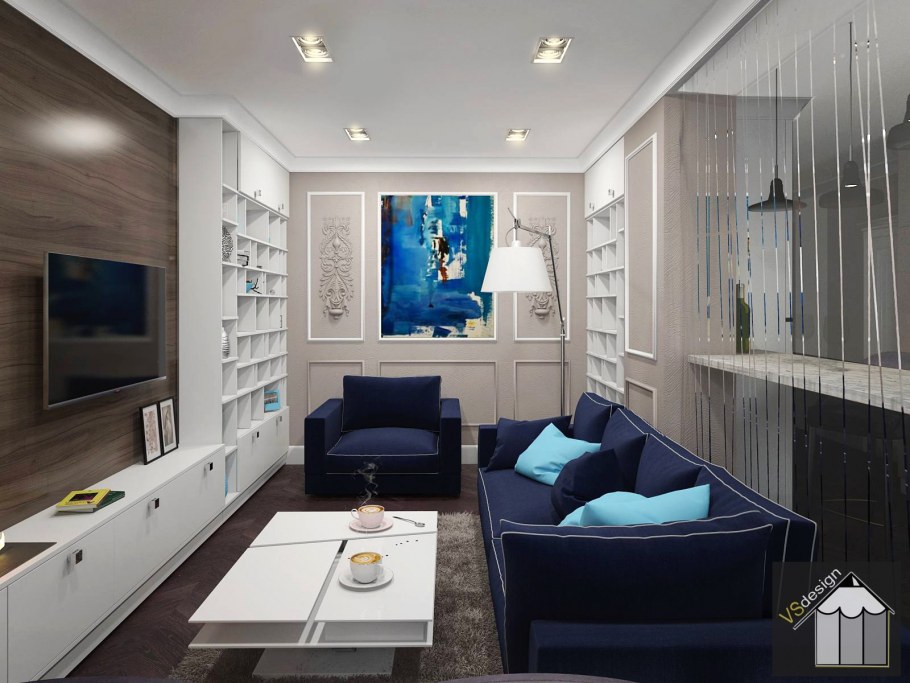 Гостиная с синими акцентами