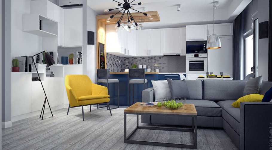 Гостиная в серо голубых тонах