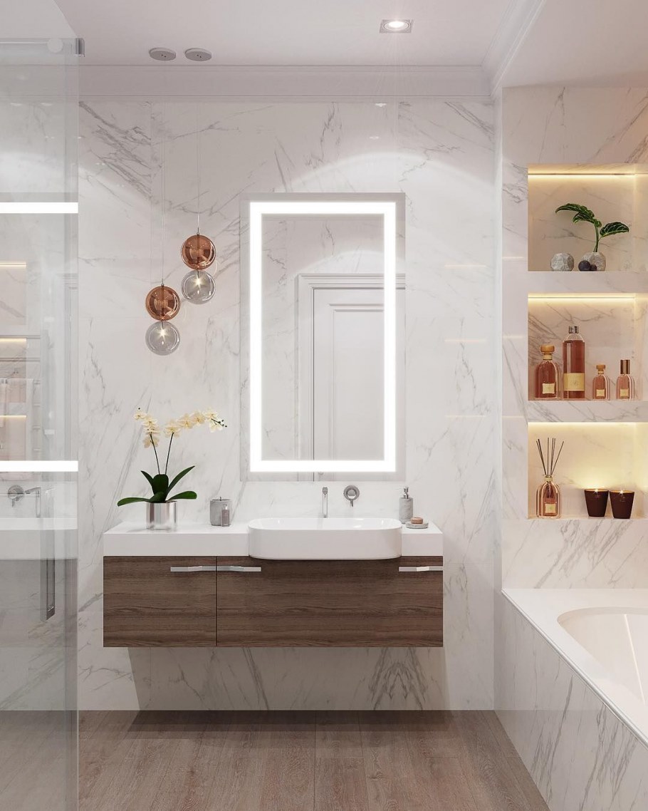 Ванная под мрамор и дерево