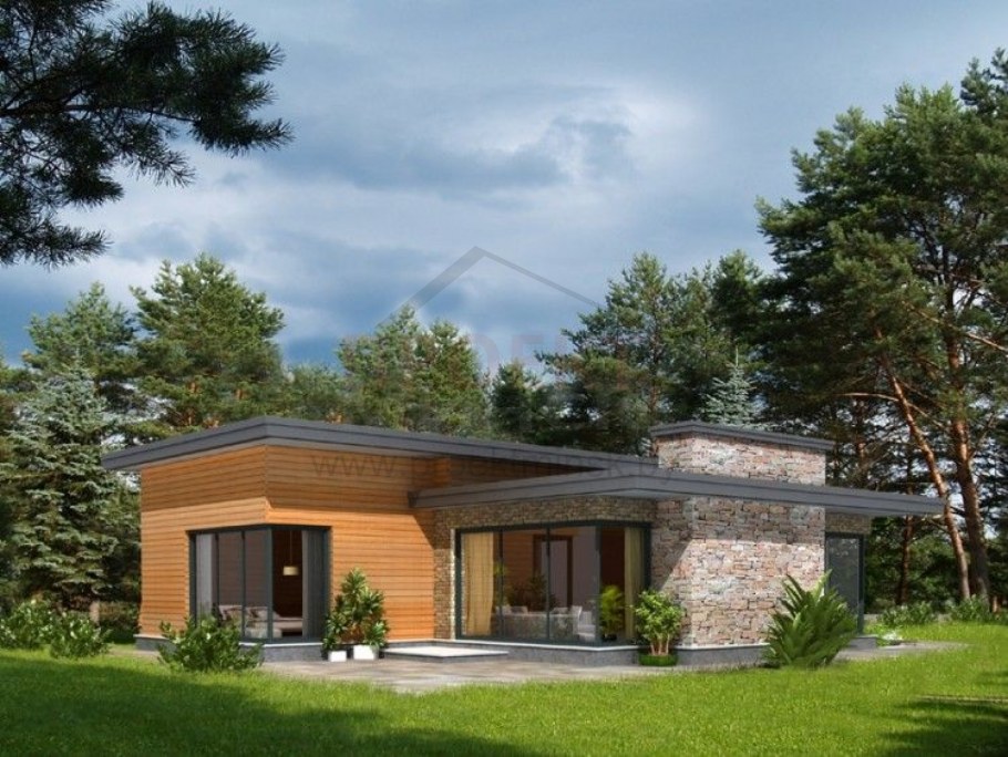 Одноэтажный дом с прямой крышей