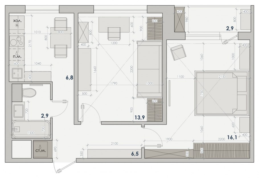 Перепланировка 2х комнатной квартиры в хрущевке