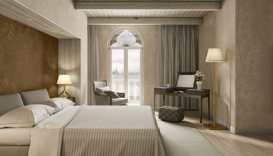 Венецианская штукатурка в интерьере спальни