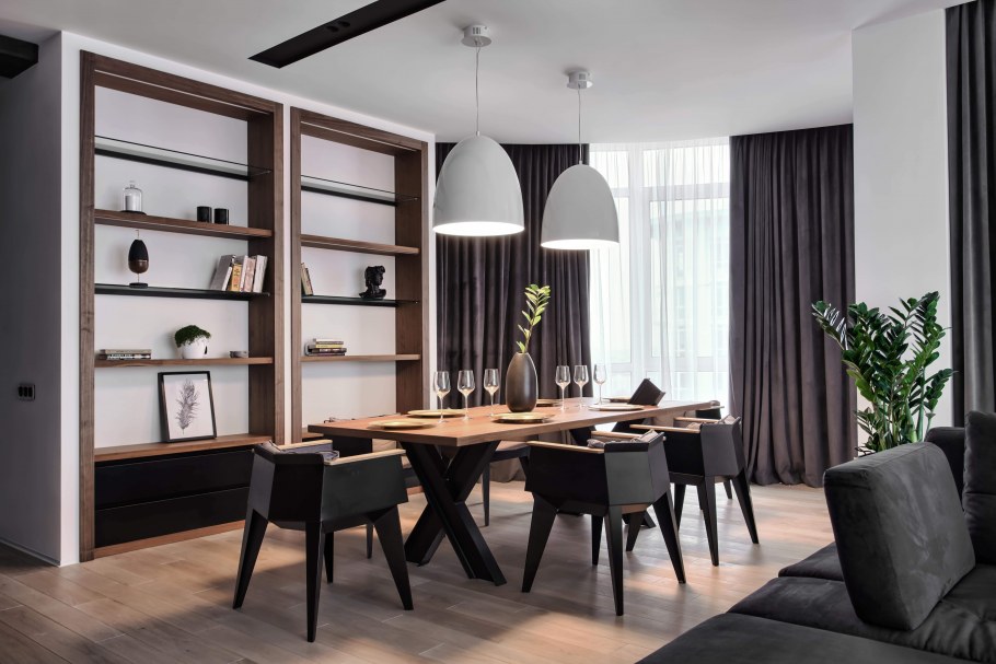 Кухня-гостиная в стиле Минимализм бело-серая