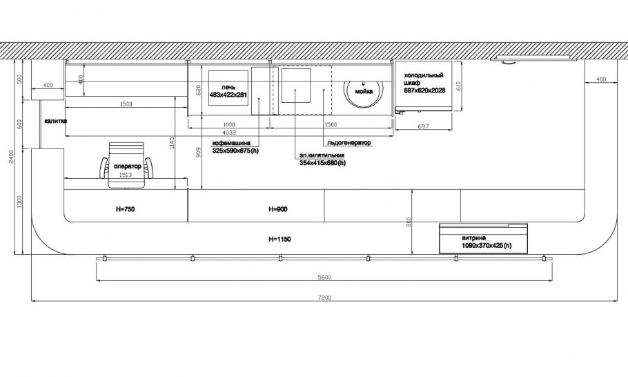 План барной стойки для кафе с размерами
