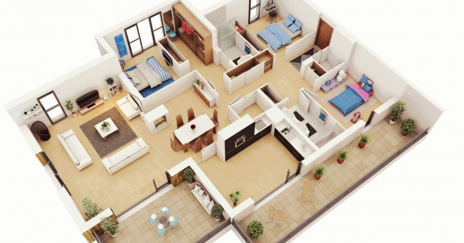 Планировка большой двухэтажной квартиры