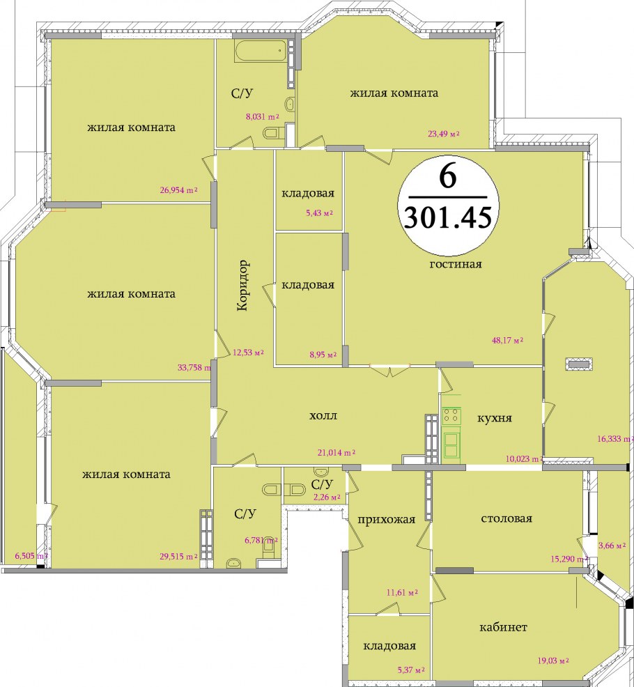 Планировка семикомнатной квартиры