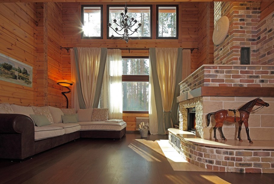 Загородный кирпичный дом интерьер