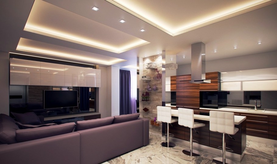 Освещение в кухне-гостиной