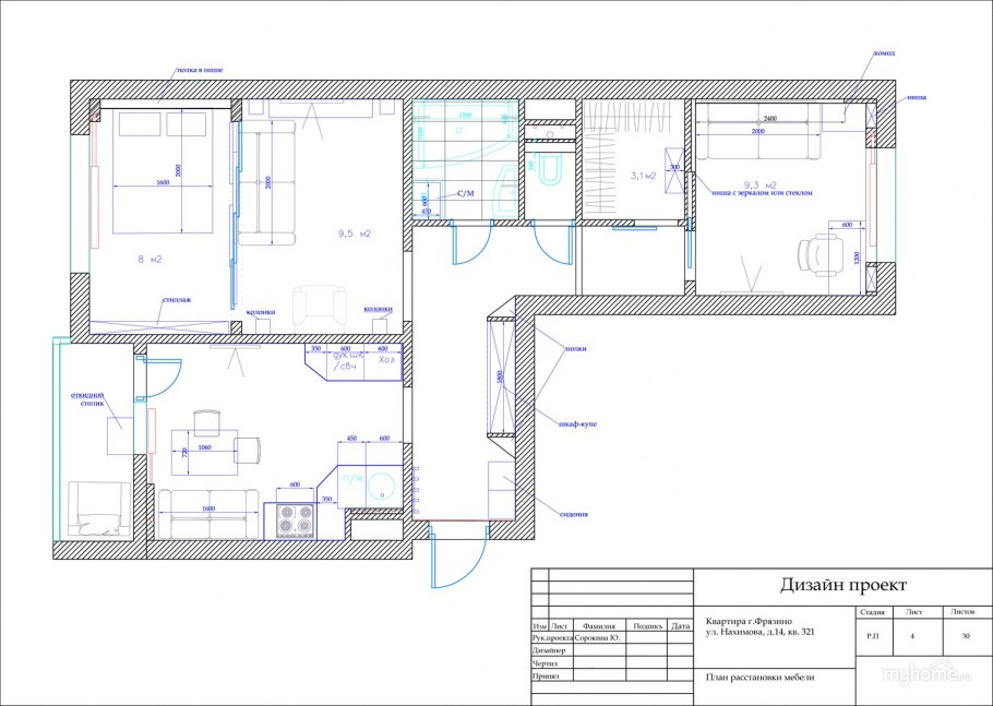 Планировочное решение двухкомнатной квартиры
