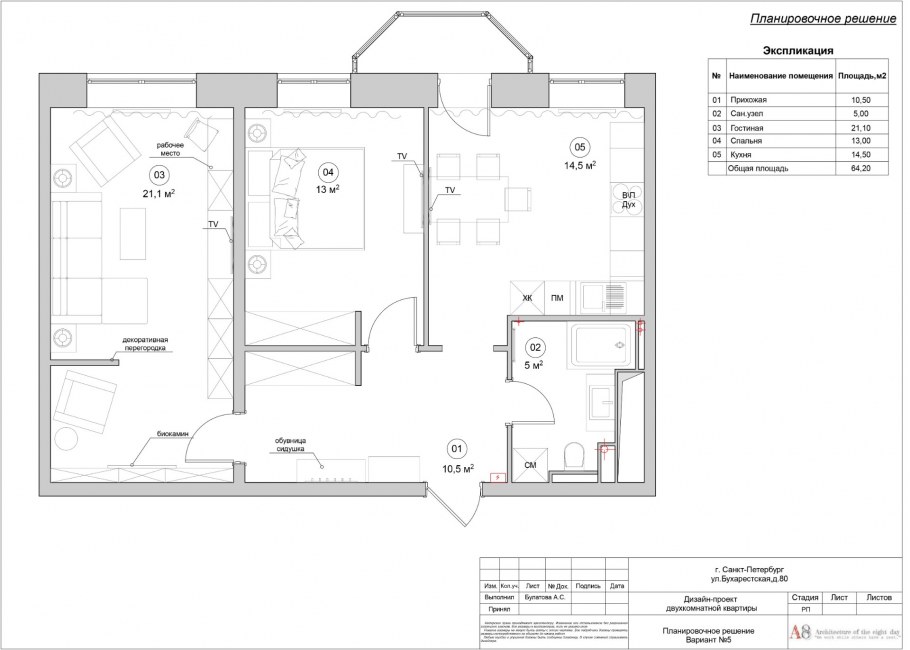 План двухкомнатной квартиры с размерами