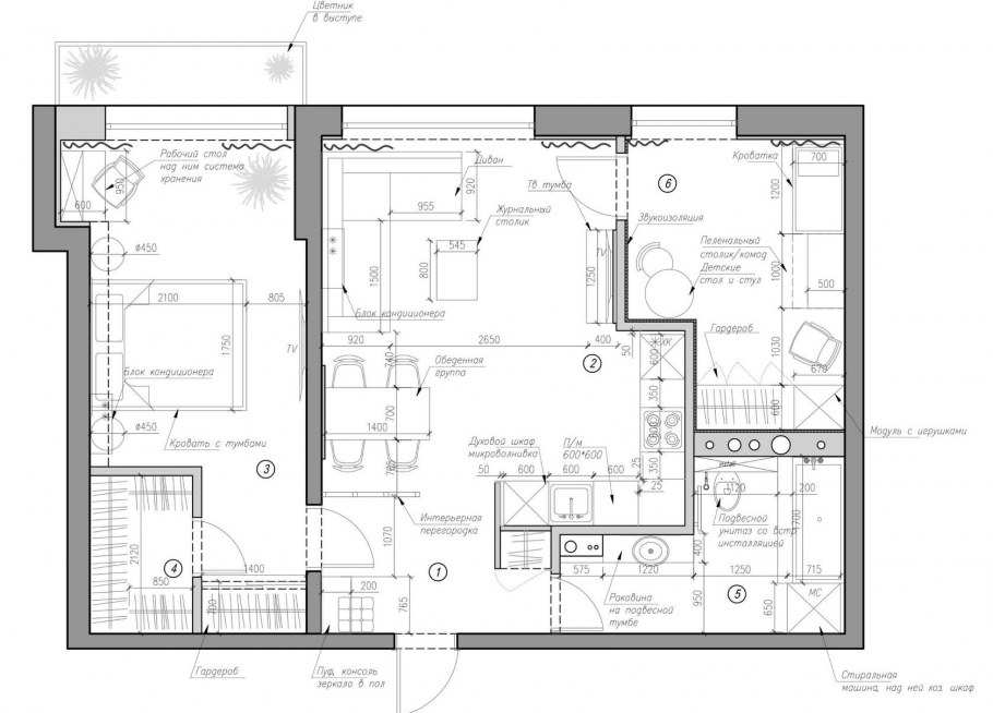 Перепланировка двушки в трешку