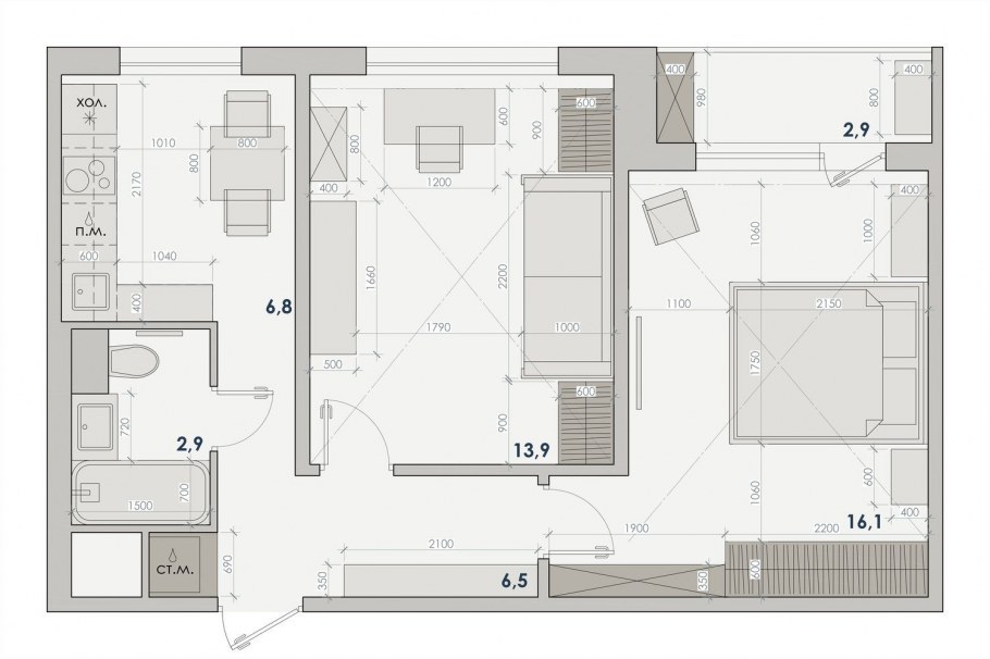 Перепланировка 2-х комнатной квартиры в панельном доме