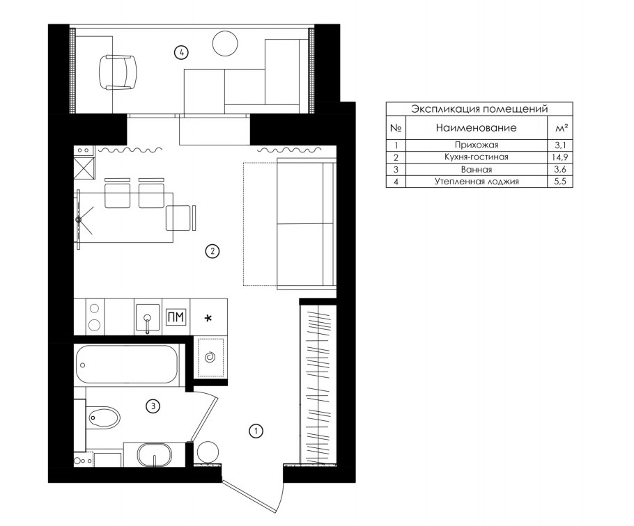 Планировочное решение квартиры студии