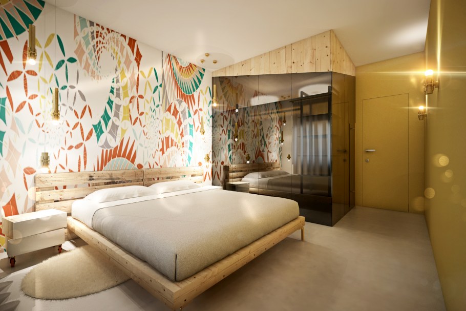 Акцентная стена в спальне геометрия