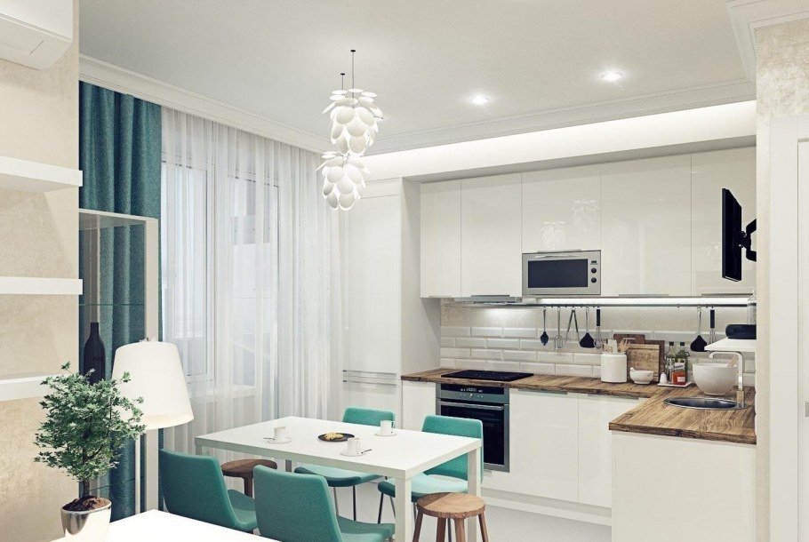 Зонирование кухни и гостиной