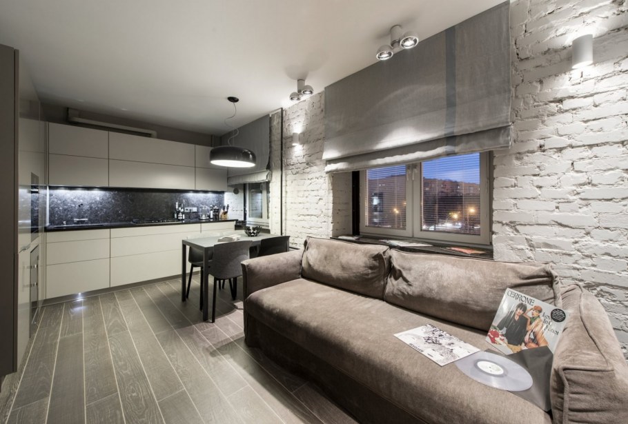 Кухня с гостинной 15кв.м прямоугольная