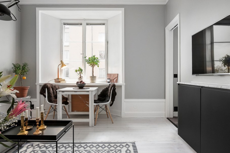 Серый интерьер маленькой квартиры