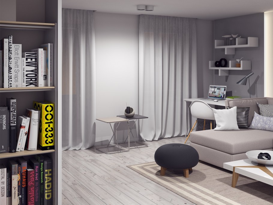 Однокомнатная квартира в серо белых тонах