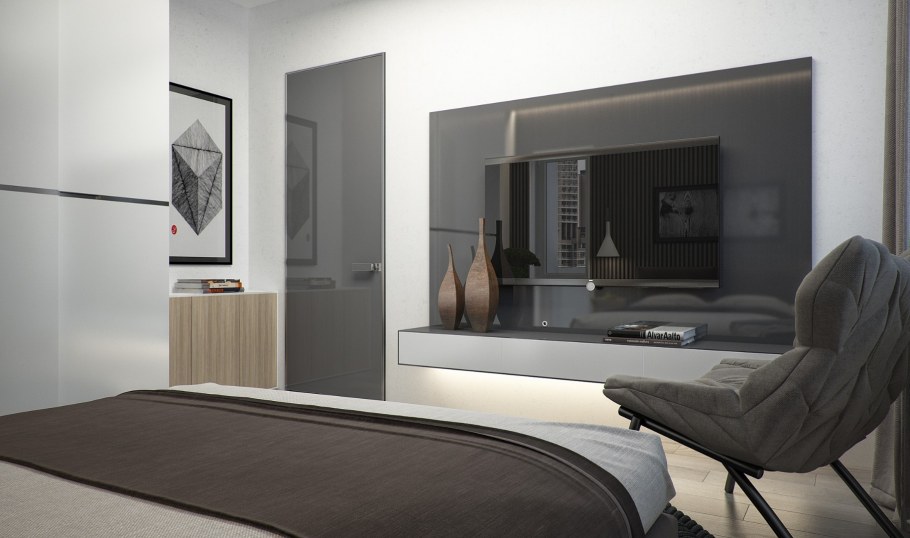 Дизайн спальни с серыми дверями