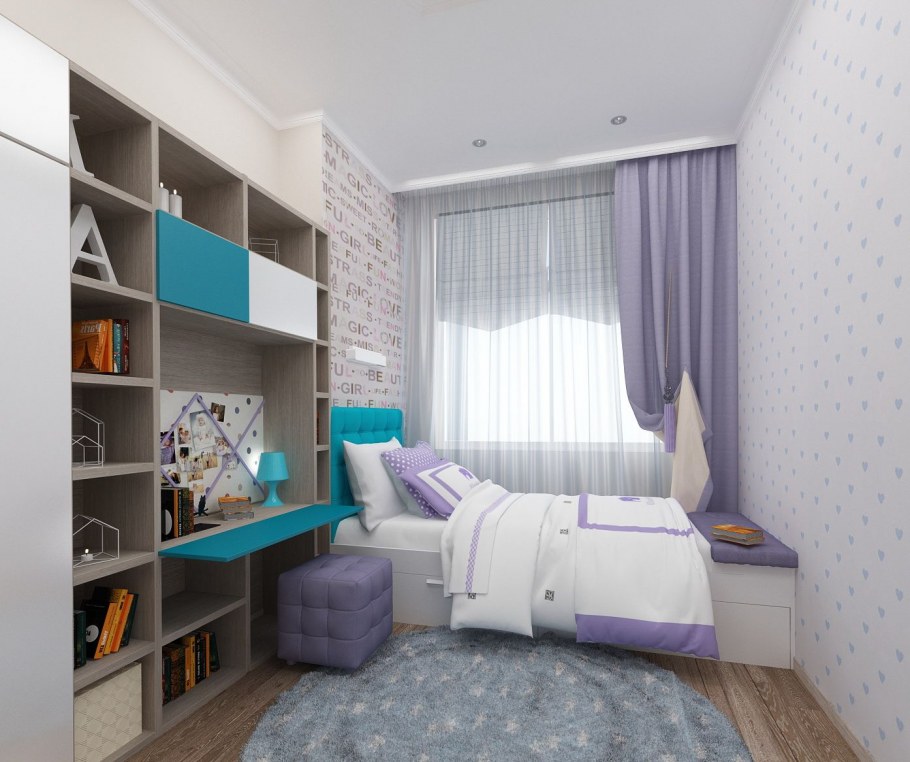 Современная детская узкая комната