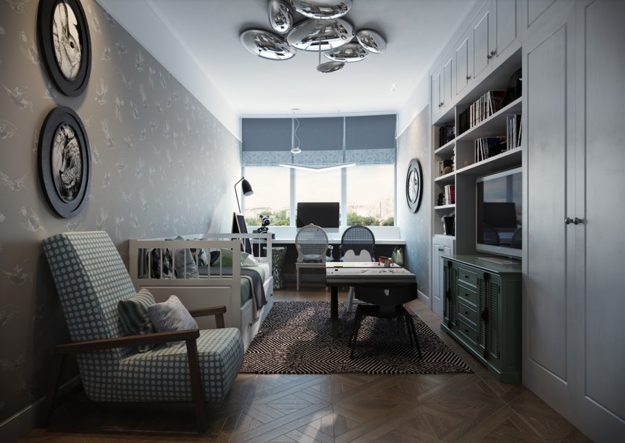 Интерьер длинной комнаты для подростка