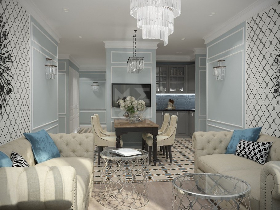 Кухня-гостиная в стиле американская классика