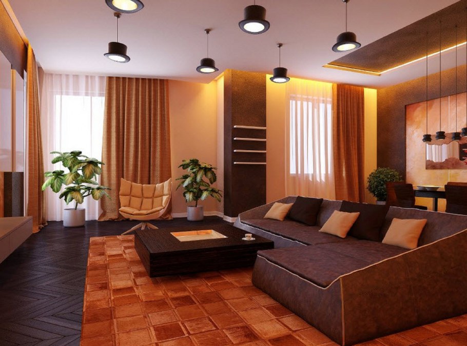 Гостиная в теплых тонах