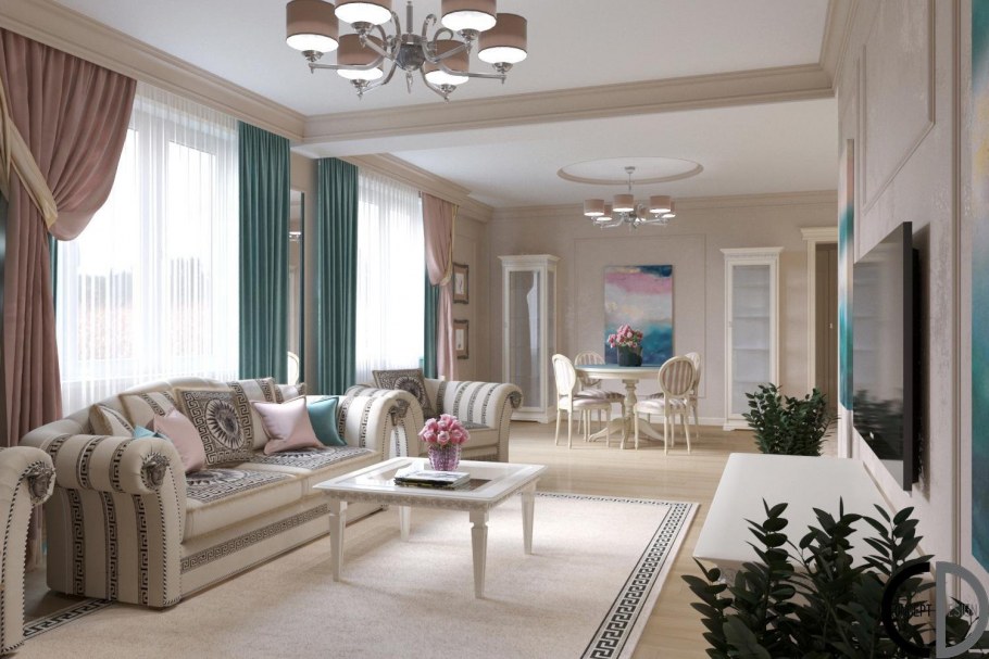 Гостиная в стиле Неоклассика в светлых тонах