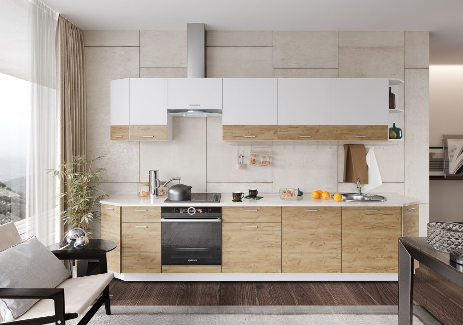 Модульная кухня Адель белый глянец/дуб Тортуга