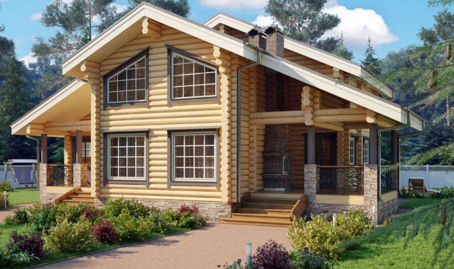 Дом Шале из оцилиндрованного бревна