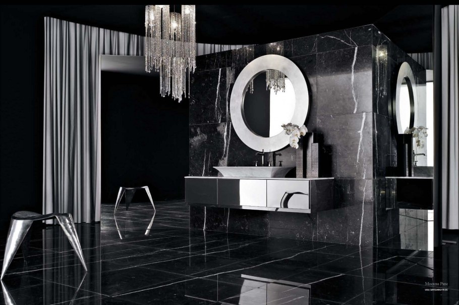 Черно белая мраморная ванная комната