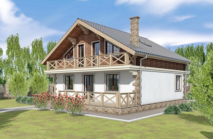 Современный дом с мансардой