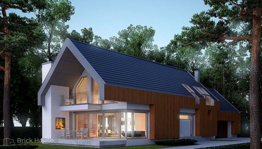Стильный дом с двускатной крышей