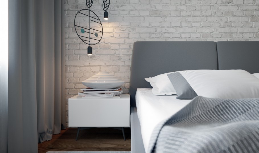 Белый кирпич в спальне
