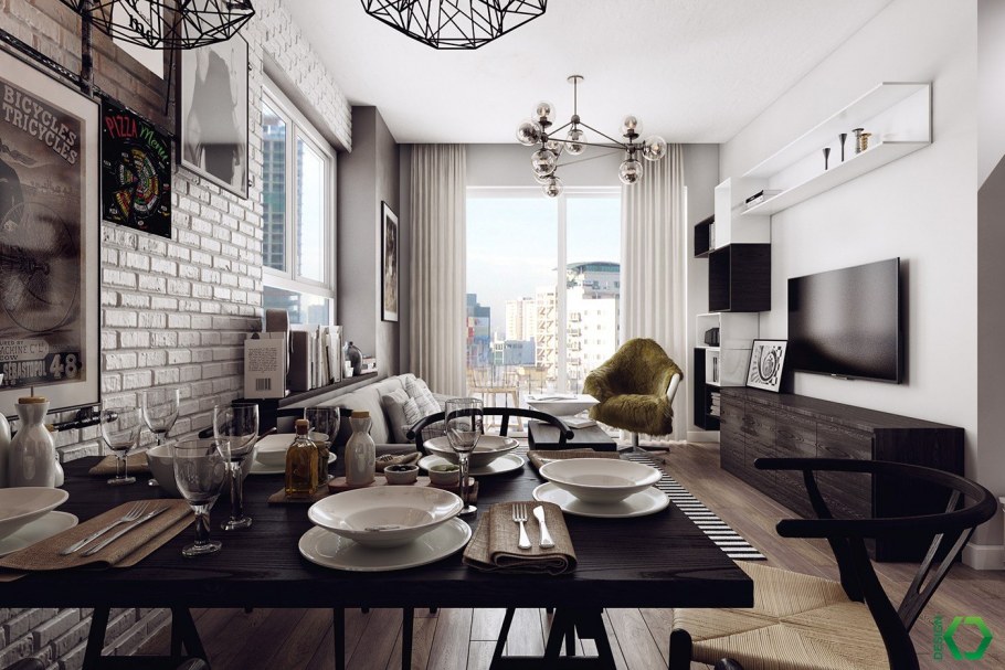 Студия 30 кв в стиле лофт