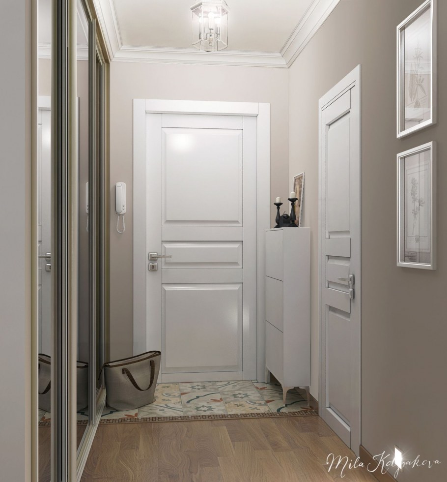 Прихожая серые стены белые двери