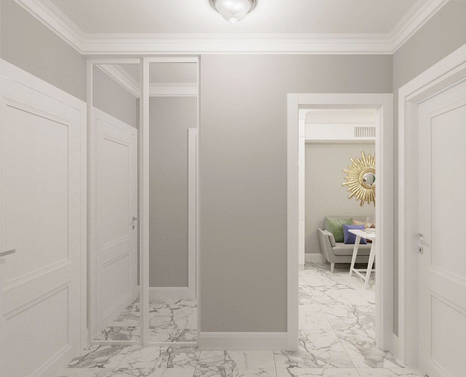Белый мраморный пол в прихожей