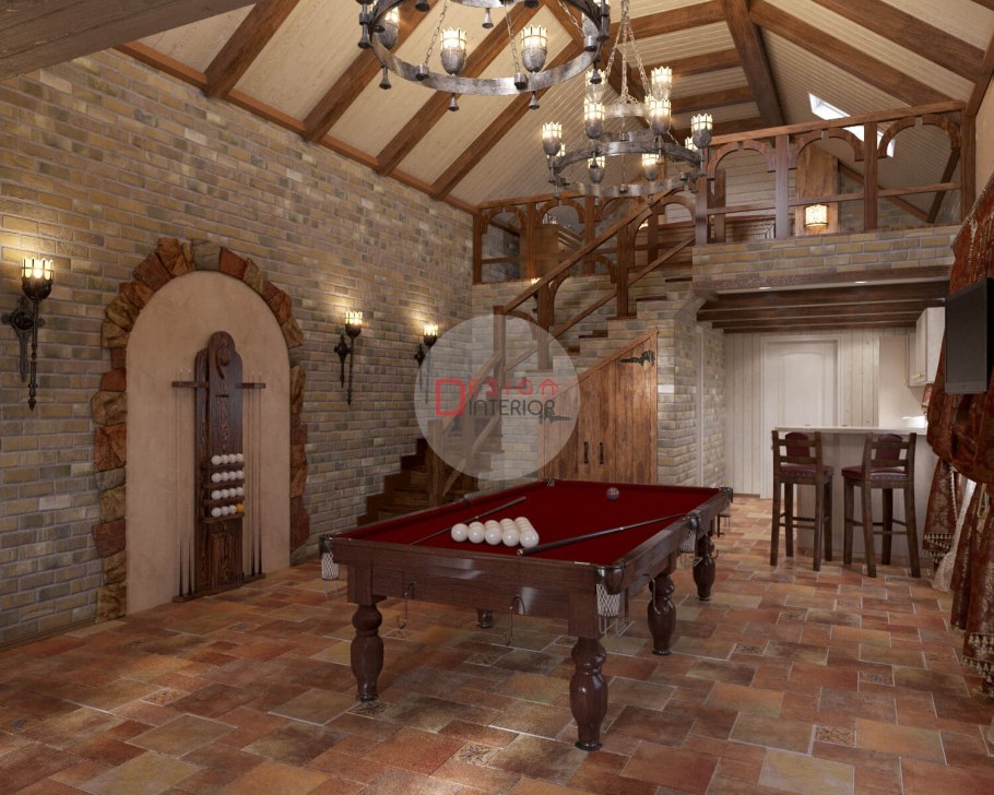 Интерьер коттеджа в замковом стиле