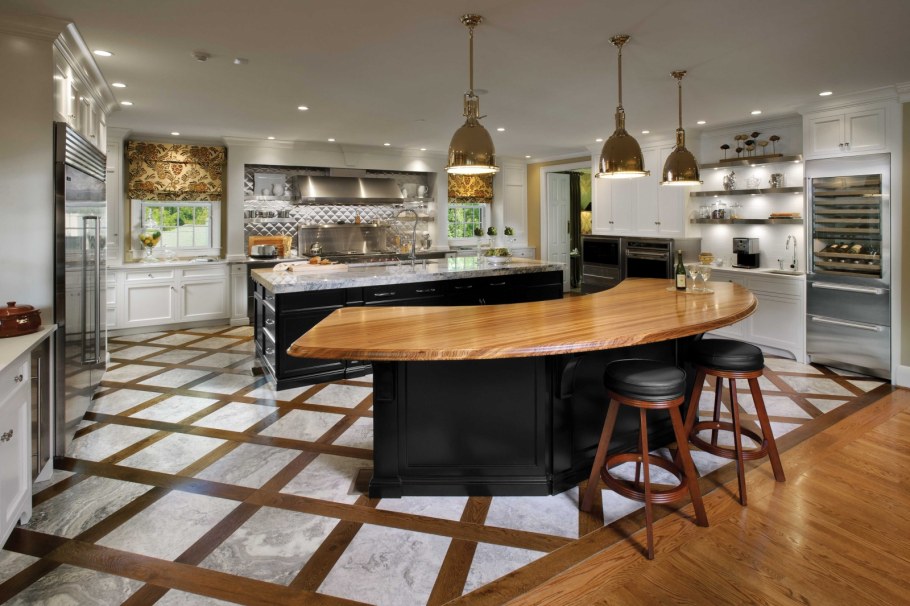 Кухонный остров с круглой барной стойкой