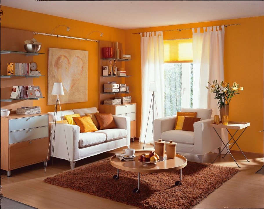 Гостиная в оранжевых тонах