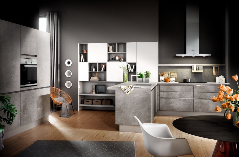 Кухня под цвет бетона